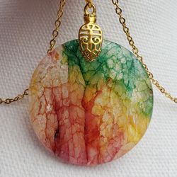 BRAND NEW COLORFUL AGATE STAINLESS STEEL NECKLACE 24,"