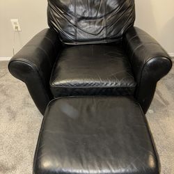 Leather recliner w/ ottoman