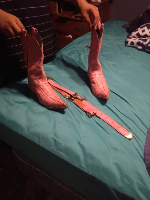 men Pink original alagator boots and belt worn 1s