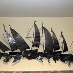Nautical Themed Sailboats Metal 3D Wall Sculpture