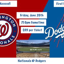 6/20 - Los Angeles Dodgers Vs Washington Nationals Tickets @ Dodger Stadium