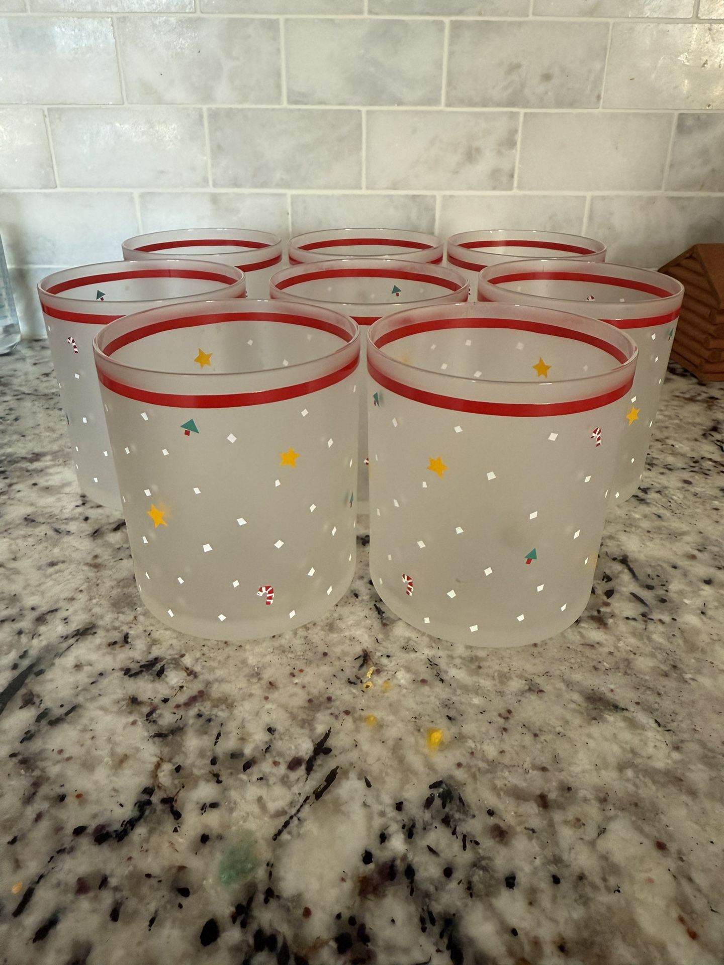 Set Of 8 Vintage Christmas Glasses