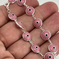 Pink Evil Eye Bracelet Sterling Silver 925