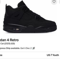 Jordan Retro 4 “Black Cat” 7Y 