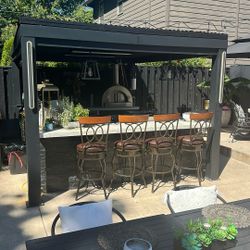 Bar Stools X 4 Steel Frames With Real Wood Seat-Back 