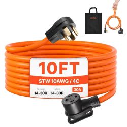 15#10 ft Dryer Extension Cord, 4-Prong NEMA 14-30P to 14-30R Dryer Cord, 125V/250V, STW 10AWG/4C, 30A, Pure Copper Wire Cable with Black Non-woven Bag