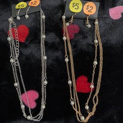 Brand New Silver And Gold Necklaces. Comes With Earrings Included. $7.00 Each