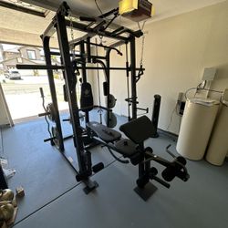Vesta Fitness Smith Machine 1001 w/Bench Attachment | 245lb Cast Iron Olympic Weights | 7ft Olympic Bar | Fitness | Gym Equipment | FREE DELIVERY 🚚 