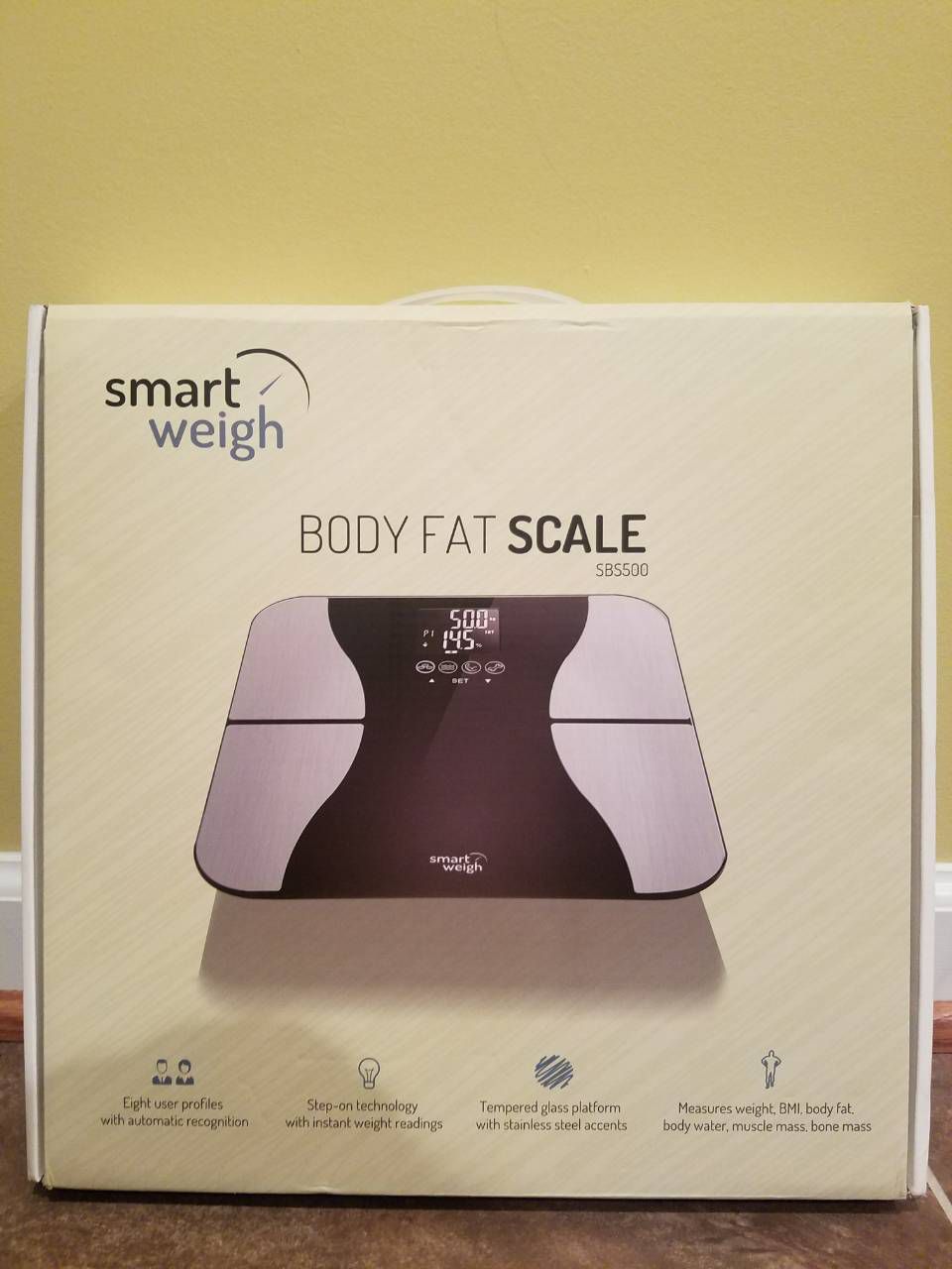 Smart Weigh Digital Bathroom BMI Body Fat Weight Scale, Tempered Glass, 440 pounds, NEW