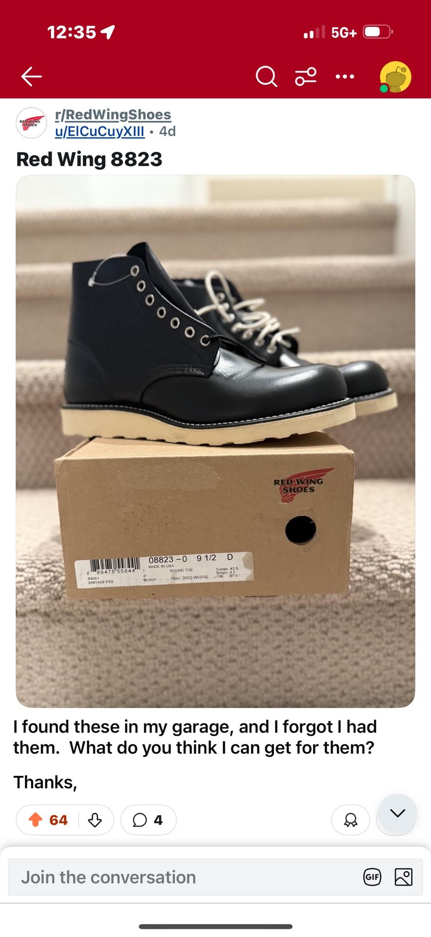 Red Wing Shoes 8823 Men’s Size 9.5 Factory Seconds