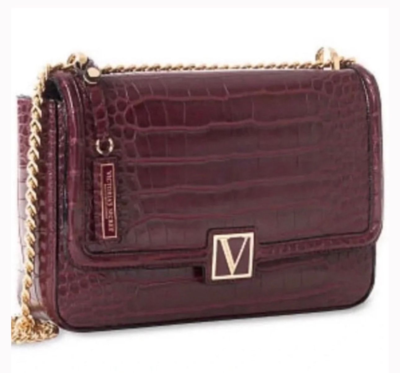 Elegant Burgundy Croc-embossed Shoulder Bag