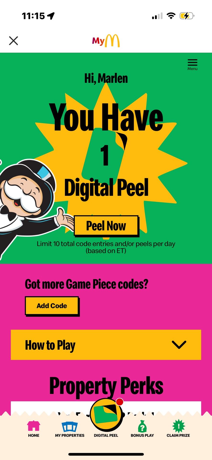 McDonald’s monopoly Codes I DO NOT KNOW WHAT PRIZE IT IS