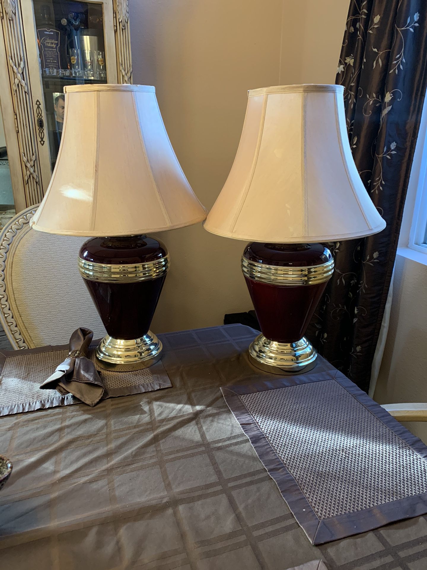 Lamp set, brown & gold 26” tall