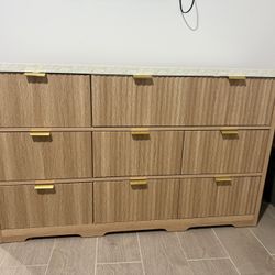 9 Drawer Fluted Dresser With Faux Marble Top