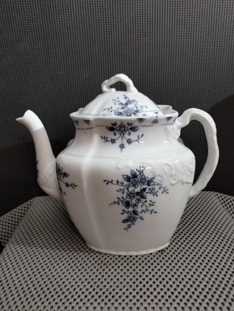 Antique 19th Century W H Grindley & Co Tunstall Blue Floral Teapot England