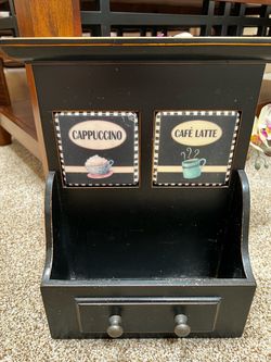 Black Wood Coffee Pod Organizer with Drawer