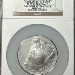 2015 Churchill Anniv. Of Death £10 5 oz NGC PF69 Ultra Cameo .999 Silver S10PND