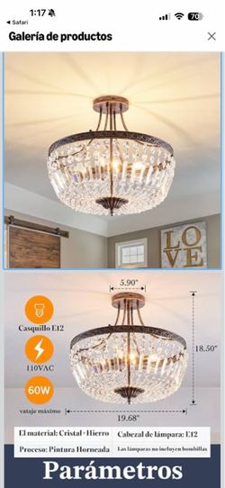Crystal and Iron Chandelier Ceiling Light