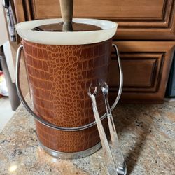 Vintage Kromex Leatherette Ice Bucket And Tongs