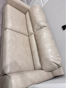 Modern Beige Couch / Sofa / Loveseat – Leather Look – Excellent Condition