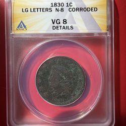 🪙 1830 Large Cent – LG Letters N-8