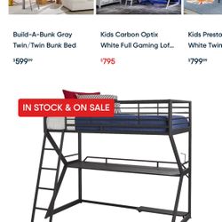 Kids  Twin Gaming  Loft Bed With Led Lights And Accessories