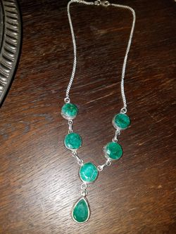 Silver and raw Emerald Necklace