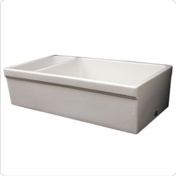 Whitehaus WHQDB542 36" Double Bowl Fireclay Farmhouse Sink - Biscuit - Like New (Minor Scratches)