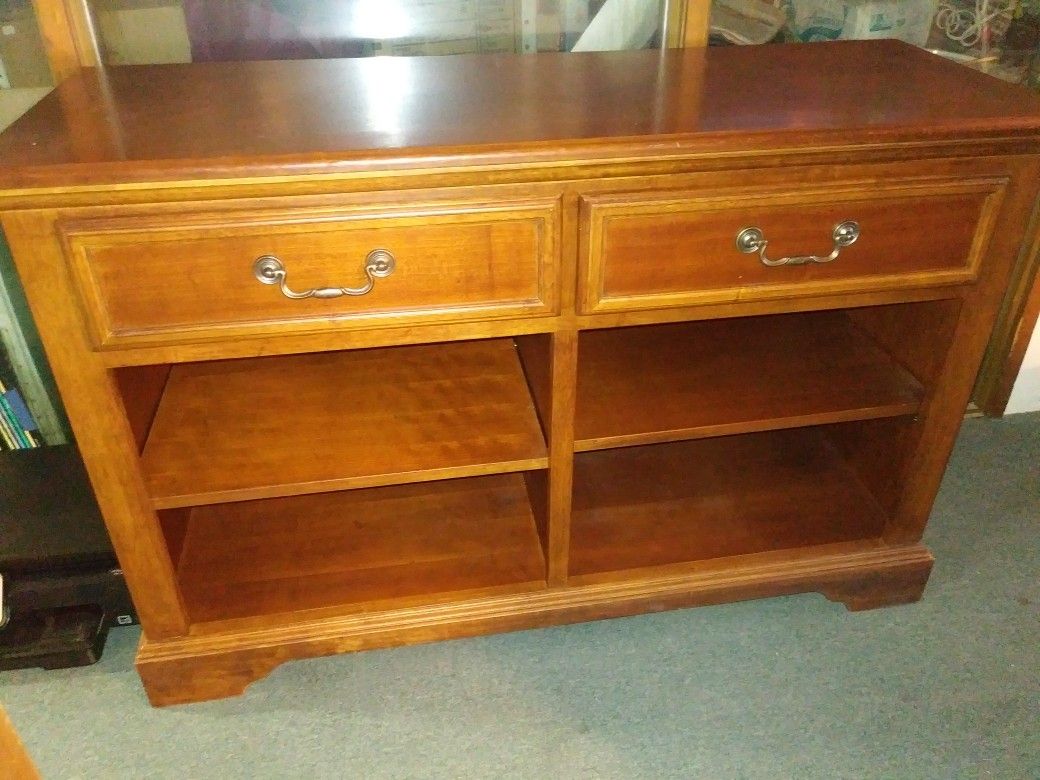 Nice brown 2 drawer TV stand with adjustable shelves for sale