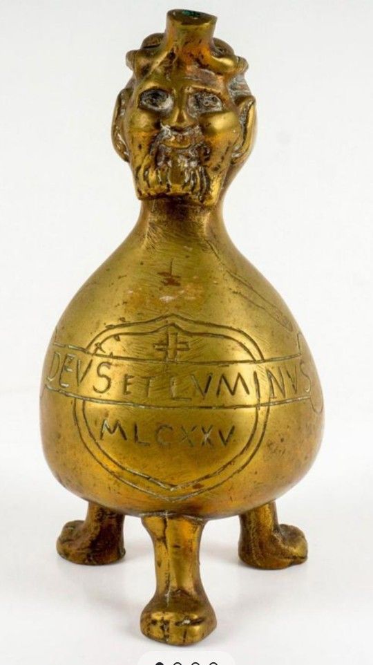 Antique Brass Three Legged Holy Water Ritual Jug
