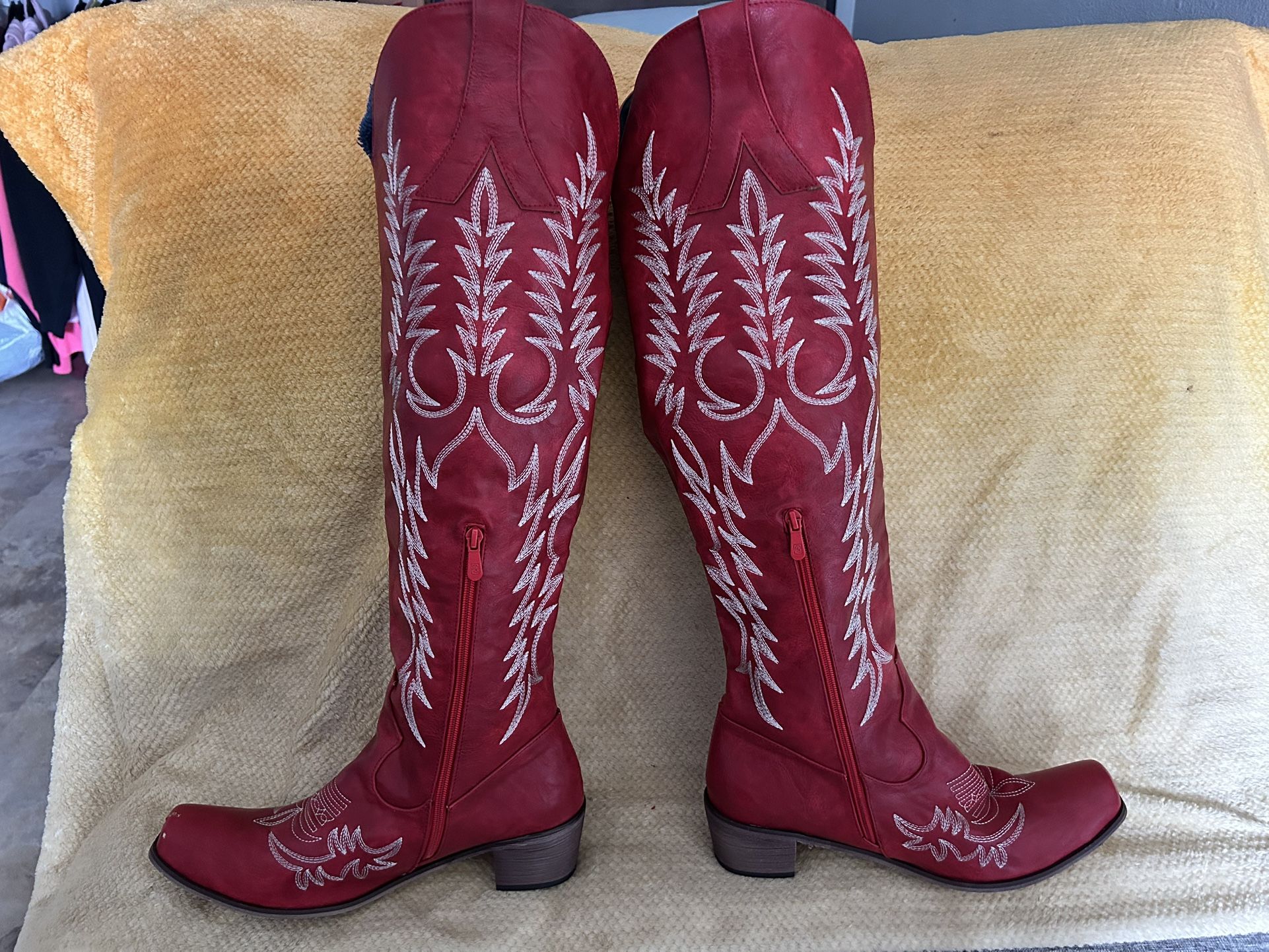 Red Knee high Cowboy boots