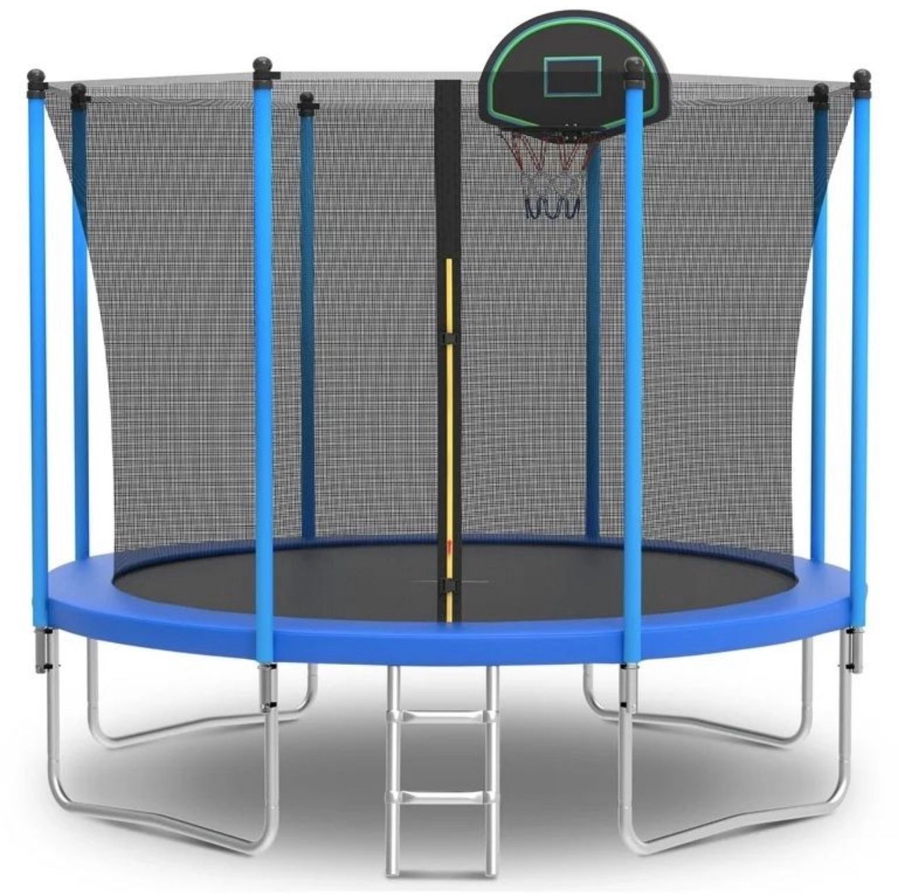 10ft Trampoline for Kids with Basketball Hoop and Enclosure Net/Ladder,Blue