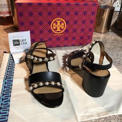 Never WornTory Burch Emma Pearl Woman’s Black Leather Heels Size 7