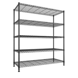 290 45"W Heavy Duty 5-Tier 1000LBS Storage Shelves, Adjustable, Black 13.5"Dx70.5"H, Commercial steel, Rustproof, Leveling feet, Tool-free assembly, F