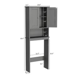 Gray Over-the-Toilet Storage Cabinet | Bathroom Space Saver Organizer