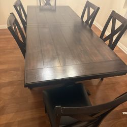 7-Piece Dining Set – Solid Wood Trestle Table + 6 Chairs (Bayside Furnishings) 