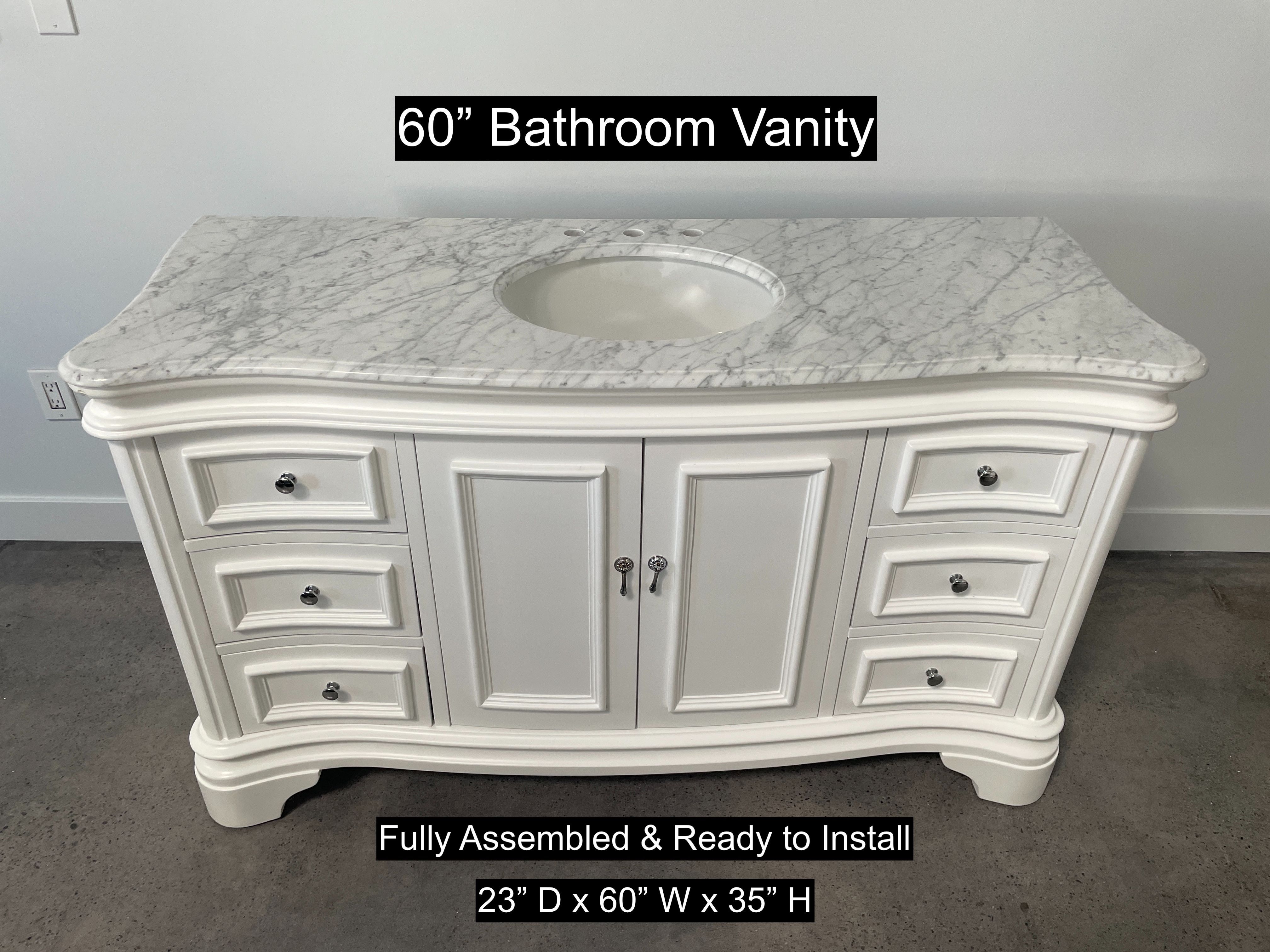 60" Bathroom Vanity with Carrara Marble Countertop & Solid Wood & Plywood Cabinet #3444