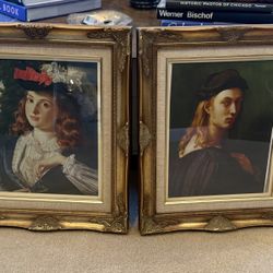 Pair Of Beautiful Vintage Gold Frames With Prints