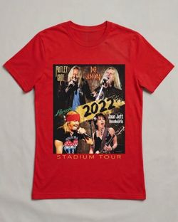 Stadium Tour 2022 red T-Shirt Black Double-Sided Motley Crue Poison Def Leppard...