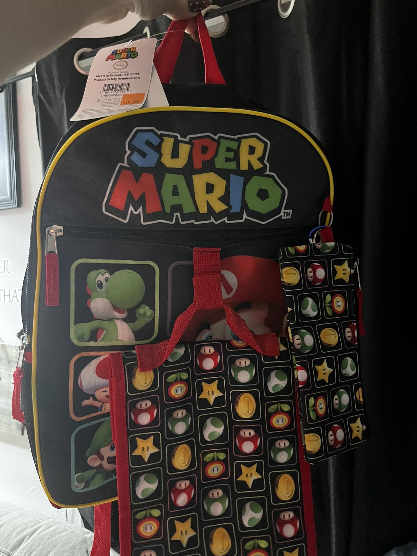 Kids Super Mario Backpack With Lunch Box And Pencil Pouch