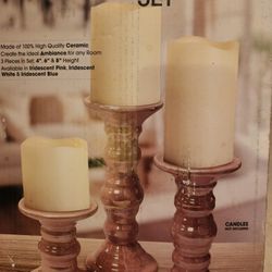 3 PCS Candle Holder Set Iridescent Pink
