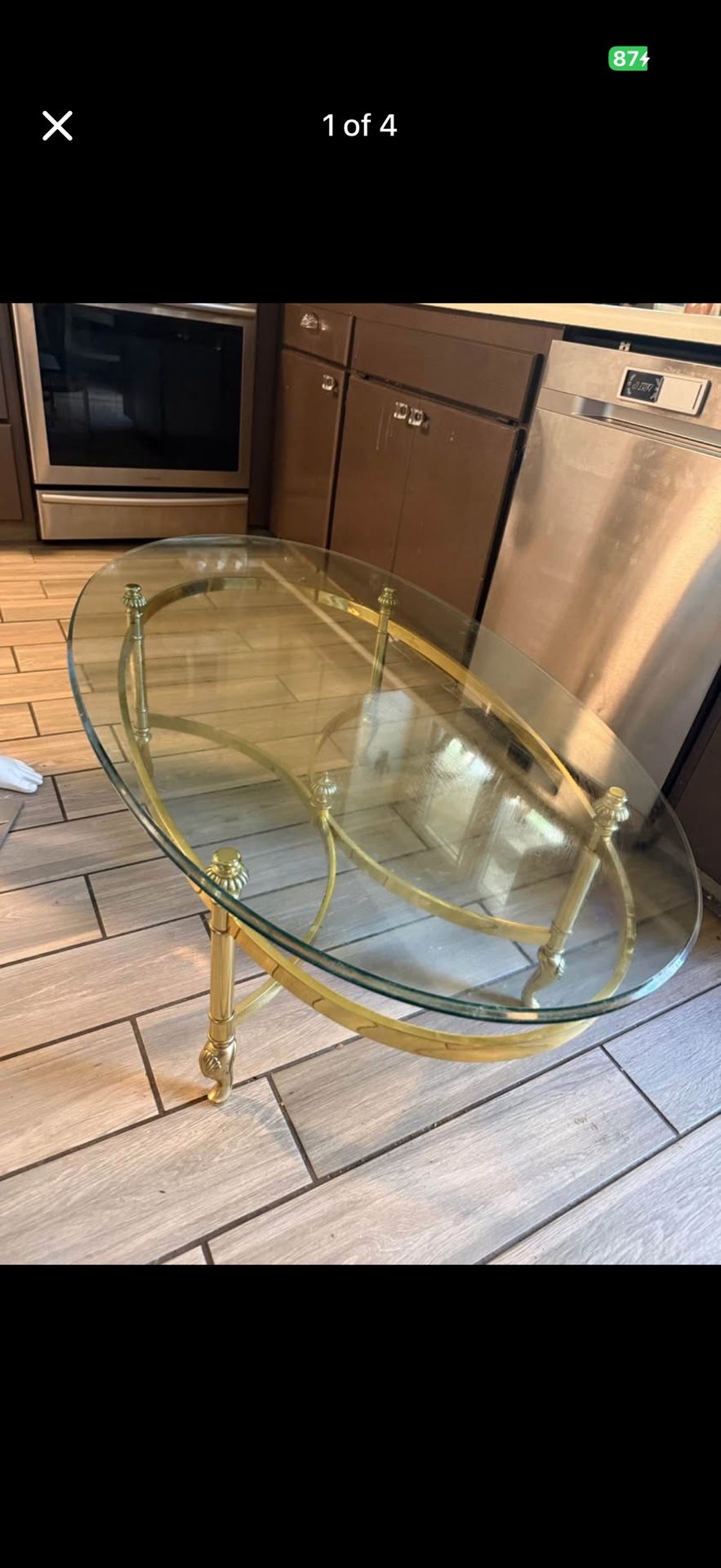 Gold Metal And Glass Coffee Table Oval