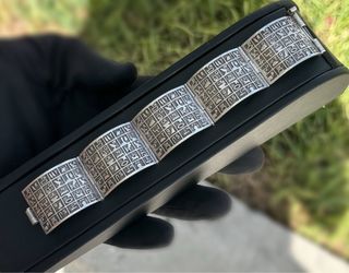 Vintage Art Deco Jewelry .925 Sterling Silver Egyptian Ancient thick cuff bracelet 6.50” 25.00mm 50.40g
