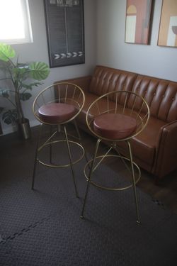Gold and Leather Barstools - Pair (Amazing Condition)