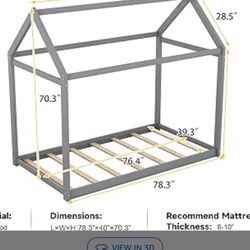 Grey Child Twin Size Bedframe House Bed 