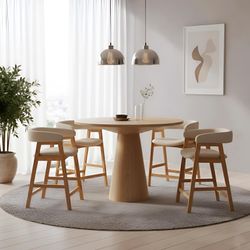  5 pc Round Modern Counter Table Set In Black Or Natural color