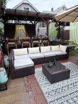 Outdoor Rattan Sectional Sofa Set with Coffee Table