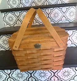 Vintage Peterboro Basket Picnic Potluck 13x13x8.5” Church Lunch