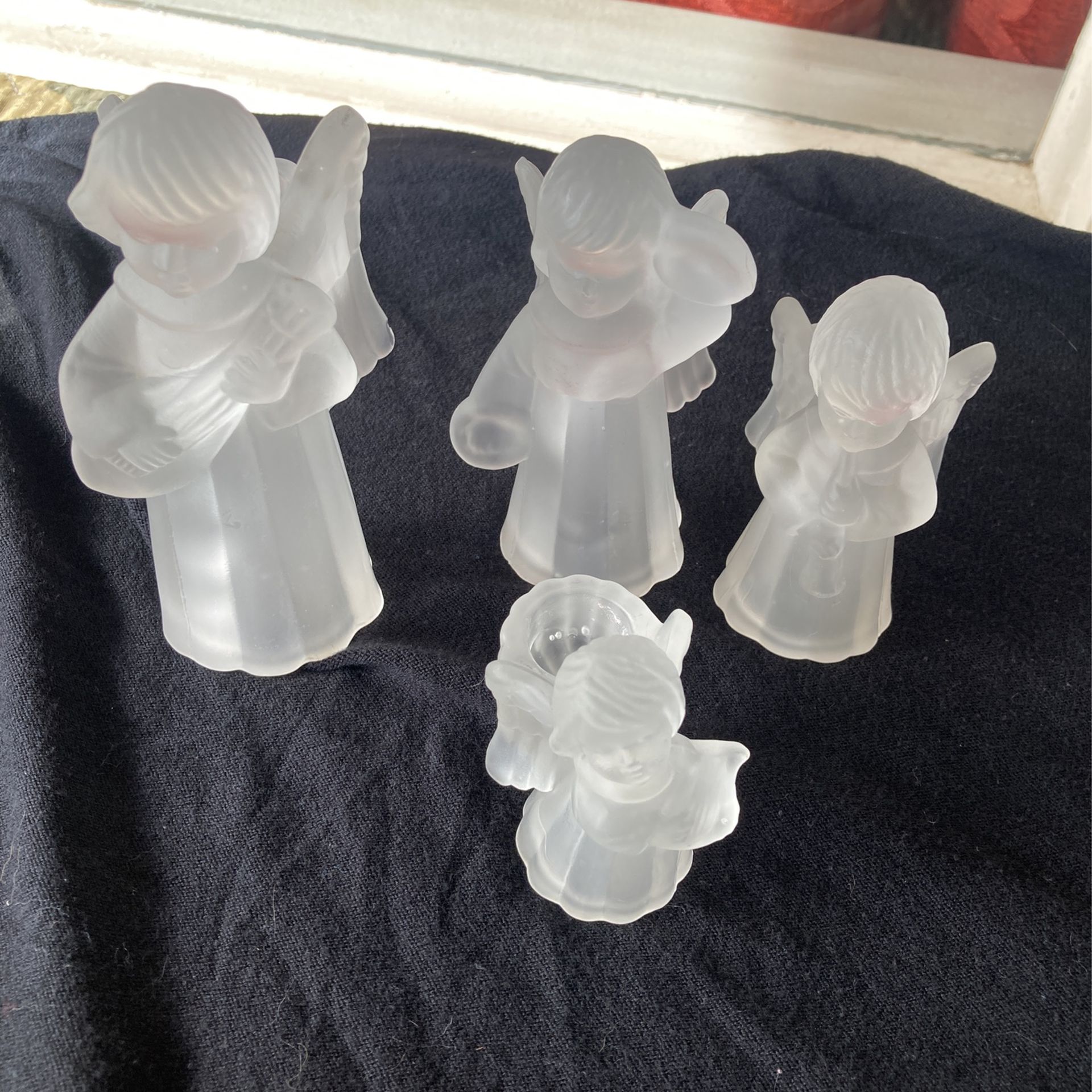 Vintage Frosted Glass Angel Candle Holders
