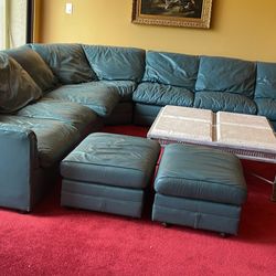 Teal Leather Sectional